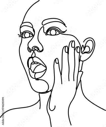 one-line drawing of a person expressing surprise or shock
