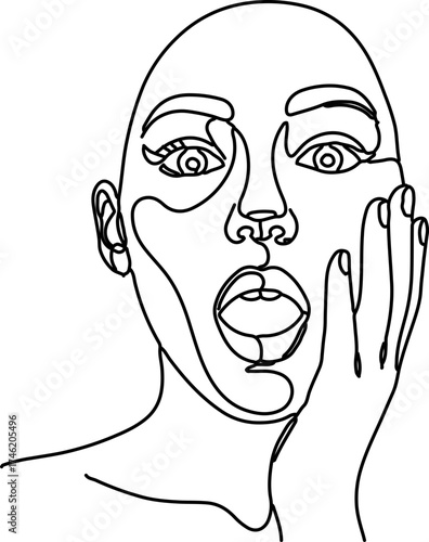 one-line drawing of a person expressing surprise or shock