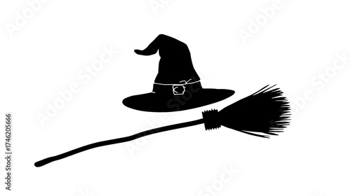Black Silhouette Of A Witch'S Hat And Broom On A Transparent Background Clipart