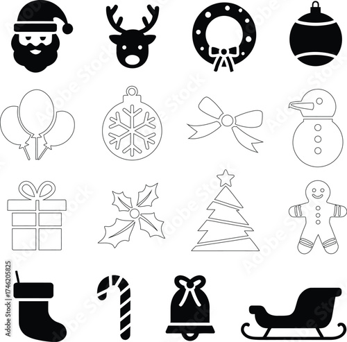 A set of Christmas icons featuring Santa