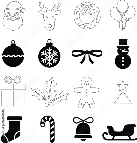 A set of Christmas icons featuring Santa