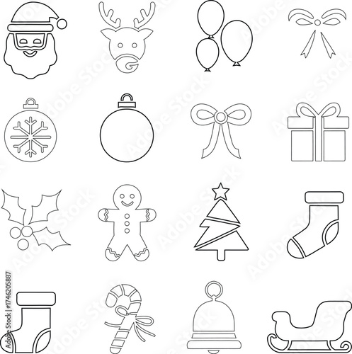 A set of Christmas icons featuring Santa