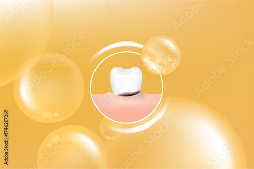 Teeth and gum care solutions ad, gold collagen with cosmetic advertising background ready to use, illustration vector.