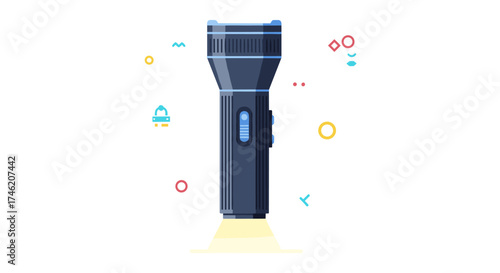A brightly lit handheld portable illumination device casting a warm yellow glow downward onto a surface.
