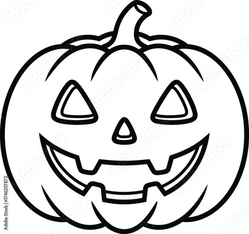 pumpkin halloween Vector illustration of a smile outline or line pumpkin in a brush-style, isolated on a transparent PNG background