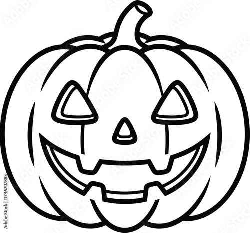 pumpkin halloween Vector illustration of a smile outline pumpkin in a brush-style, isolated on a transparent PNG background