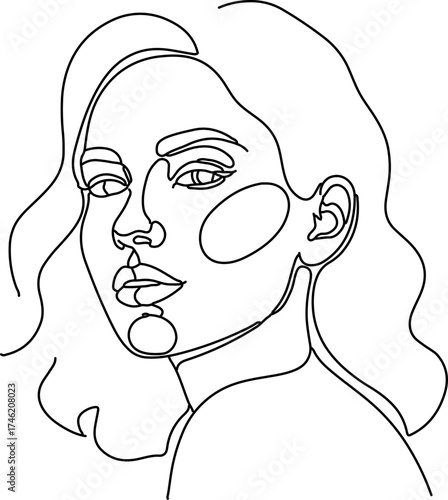 A minimalist one-line drawing of a woman with wavy hair