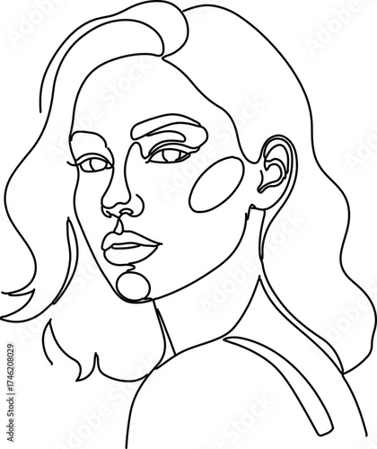 A minimalist one-line drawing of a woman with wavy hair