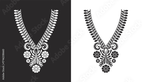 neck design for kameez vector, Elegant black and silver diamond necklace vector design with kameez