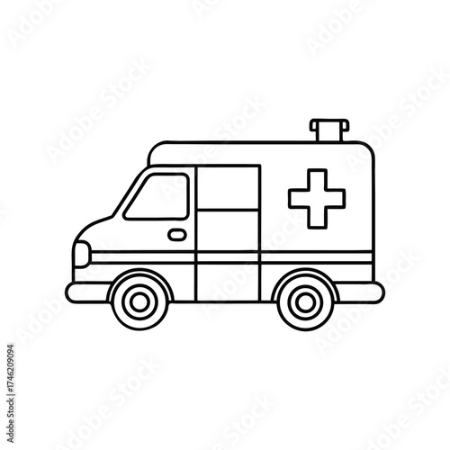 Ambulance line art in a white background. silhouette of a Ambulance vector. 