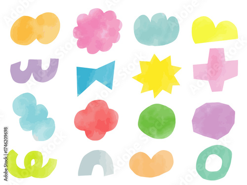 手描きあしらいセット　幾何学模様　水彩　カラフル