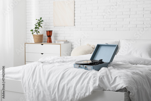 Interior of light bedroom w...