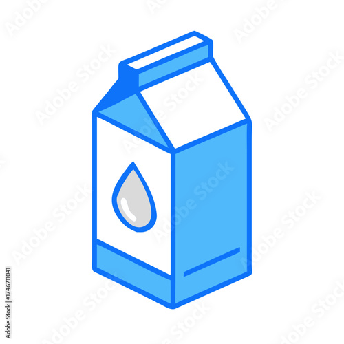 A blue and white flat vector carton of milk on black