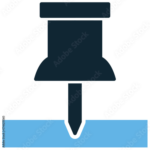 Push pin icon vector. Ideal for bookmarking, marking places, and tacking notes themes. This graphic symbolizes a physical marker used to hold information or highlight a location.