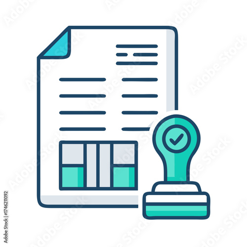 A building permit document and a stamp for approval