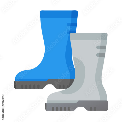 A Pair of Protective Rubber Boots in Blue and Gray