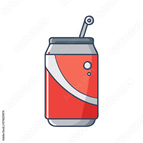 A Red Soda Can with a Straw on a Black Background