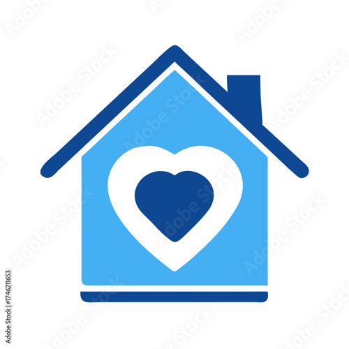 Blue House Icon Symbolizing Love and Staying Home
