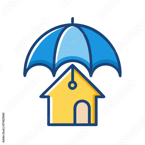 An Umbrella Protecting a Yellow House Symbolizing Insurance