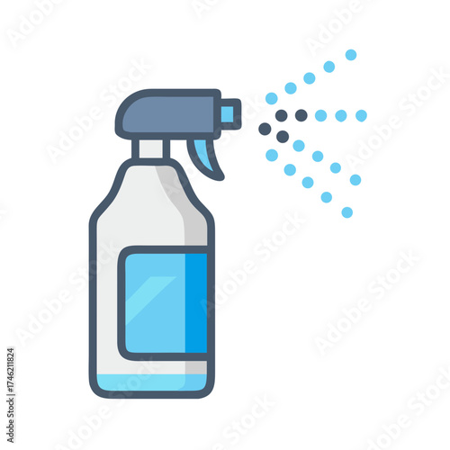 Disinfectant Spray Bottle Emitting Mist On Black Background