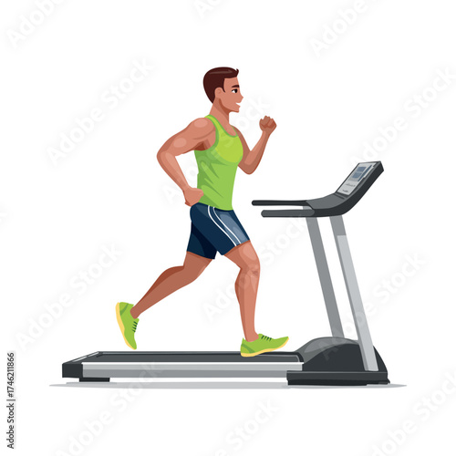an athletic man running in treadmill vector illustration. Element about healthy lifestyle, sport and gym related. 