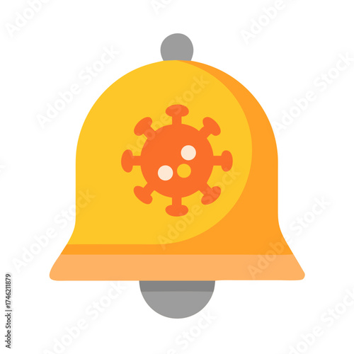 Flat color bell icon with virus warning alert