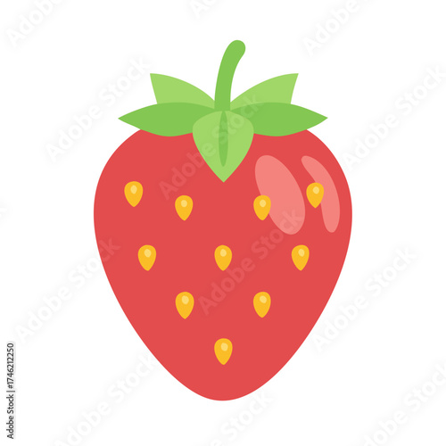 Red Strawberry Icon with Green Leaves on Black Background