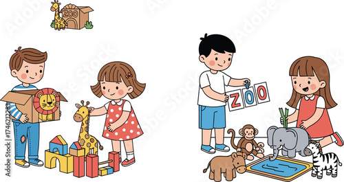children, zoo, toys, animals, play, learning, pr