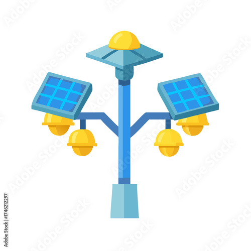 Solar powered street lamp icon for green energy concept