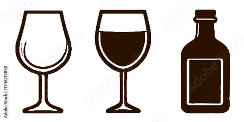 wine bottle and glass icon svg vector file on transparent background.