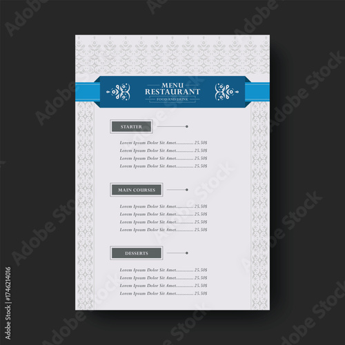 Elegant Style Food Menu Restaurant Design Template Layout Concept
