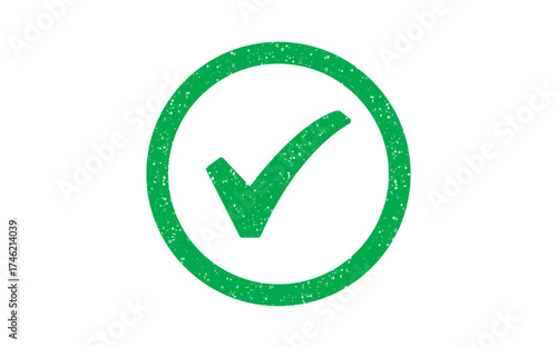Check Mark Rubber Stamp Circle Icon Grunge Distressed Seal Green Tick Badge Sign Symbol  Success Completion Approval