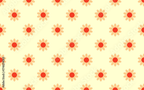Seamless Daisy Flower Pattern Retro Background Vintage 70s Floral Texture Tileable Vector Design