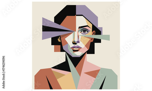Vector Portrait of a Woman in Low Poly or Geometric Art Style

