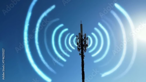 Wireless Signal Broadcast Telecommunication Tower in Action