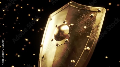Golden Shield Gleaming Armor Against a Dark Backdrop