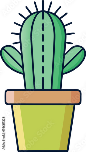 Cactus in pot simple line