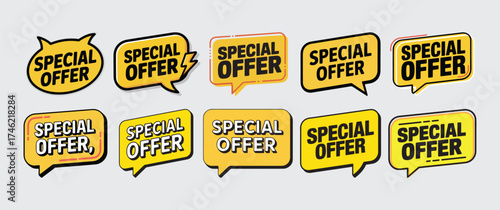 Set of special offer labels Sale Badge Sticker Discount Promo Speech Bubble Label, Marketing Banner Tag, Price Tag Promotion Icon, Yellow Offer Label Design for Shopping Advertisement and E-commerce
