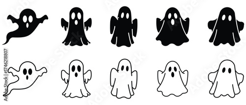 Cute ghost set, Halloween ghost isolated. set of cute halloween ghosts illustration design. Ghost illustrations with various expressions. Vector illustration.