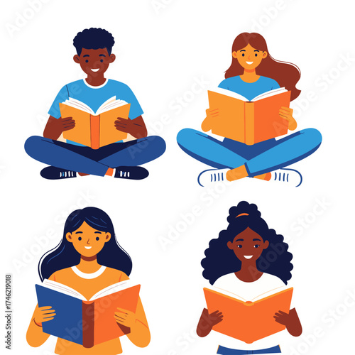 Flat Style Vector Concept for Online Learning and Literacy Program