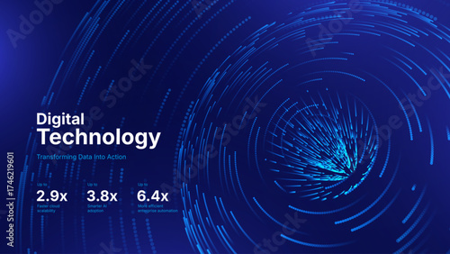 Big Data Flow Circular Particles Tech Business or Science Background. Science Research or Cyber Tech Innovation Online Webinar Presentation Event. Conference or Forum Vector Illustration Backdrop.