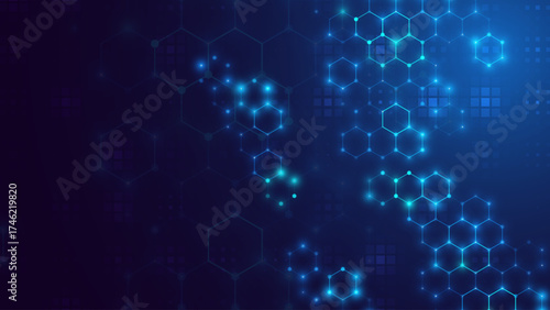 Abstract Digital Blue Hexagons Pattern Business or Science Research Background. Medical or Tech Innovation Online Webinar Presentation Event. Conference or Forum Vector Illustration Backdrop.