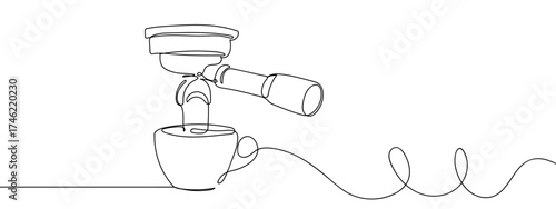 Continuous line of espresso coffee machine. Hand drawn vector doodle art line. Editable stroke.