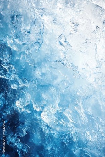 Close-up of textured ice blocks in blue and white tones perfect for frozen branding, beverage advertising or winter visuals in vertical format