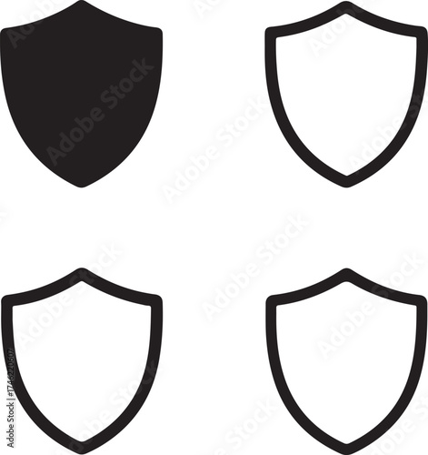 Protection icon set, protection shield symbol, protection guard icon, black vector safety, defense, security, insurance, safeguard, prevention, protection, secure, privacy, risk, safety management