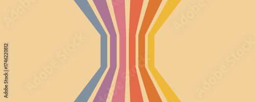 Abstract retro 70s background vector. Colorful vintage 1970 stylish wallpaper with lines, stripes, circle, dot shapes. Illustration design suitable for poster, banner, decorative, Vector