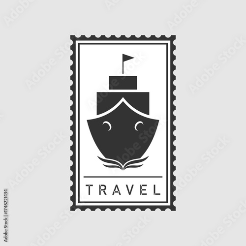 Cruise Ship Travel Stamp. Vector illustration