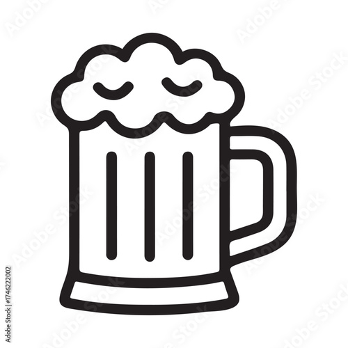 Vector art of beer mug with foam in line art style