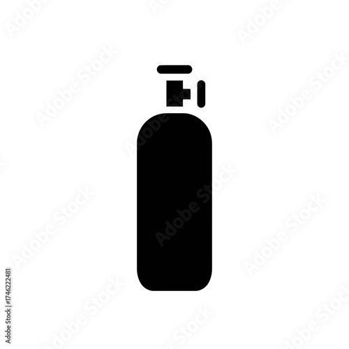 Illustration of a black gas cylinder with a valve on top displayed against a white isolated background on transparent background