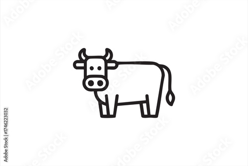 Minimalist cow illustration for eco farming and natural food packaging